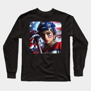 American Woman Ice Hockey Player #1 Long Sleeve T-Shirt